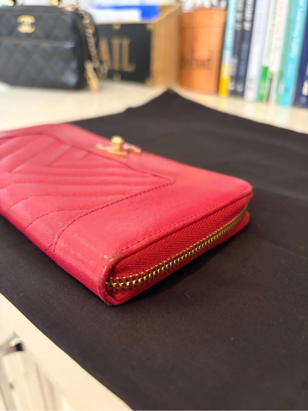 Chanel Quilted Chevron Zip Wallet
